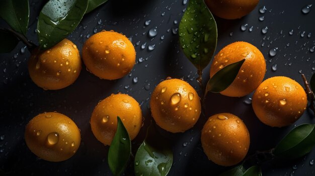 Image of Kumquat seamless background visible drops of water generative AI