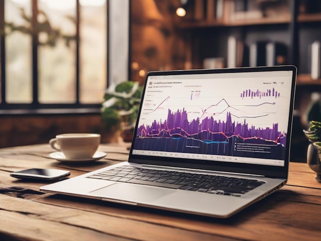 image of a laptop computer with marketing statistics graphs