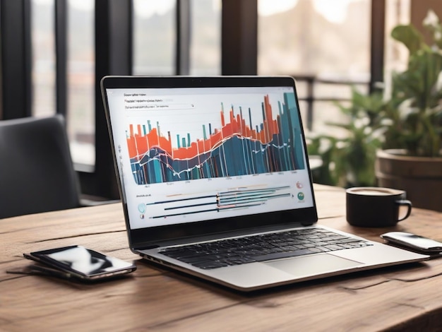 image of a laptop computer with marketing statistics graphs