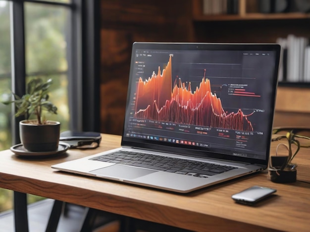 image of a laptop computer with marketing statistics graphs