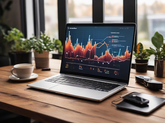 image of a laptop computer with marketing statistics graphs