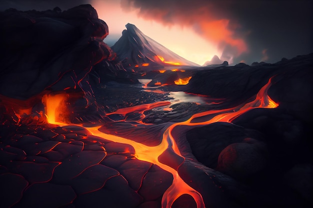 An image of lava flowing down the side of a mountain generative ai