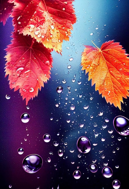 Image of a leaf and water droplets on window generative ai