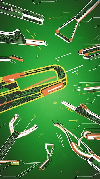 Photo image of linear slingshots on a green background