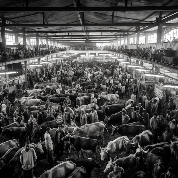 image of a livestock market vibrant energetic rustic