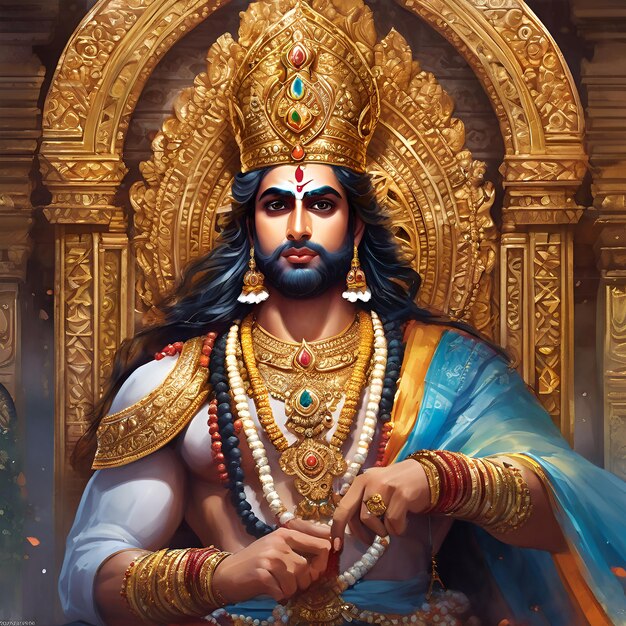 an image of Lord Rama crowned as the rightful king of Ayodhya adorned with royal attire and jewels