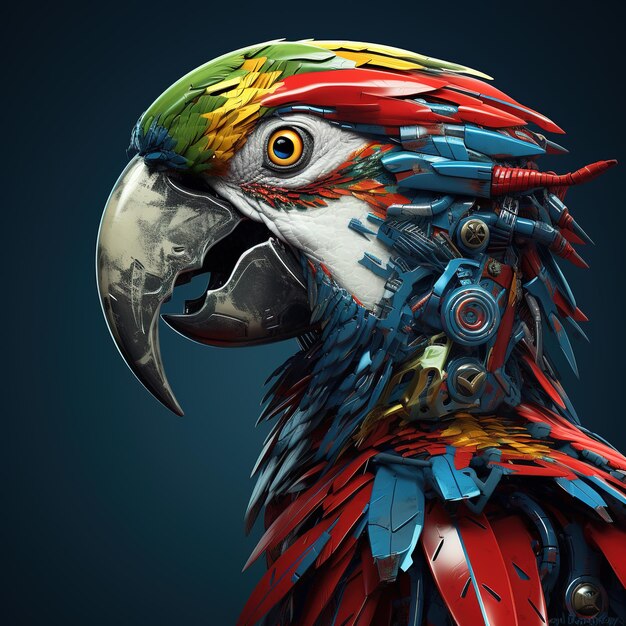 Image of a macaw parrot head modified into a electronics robot Wildlife Animals Birds Illustration Generative AI