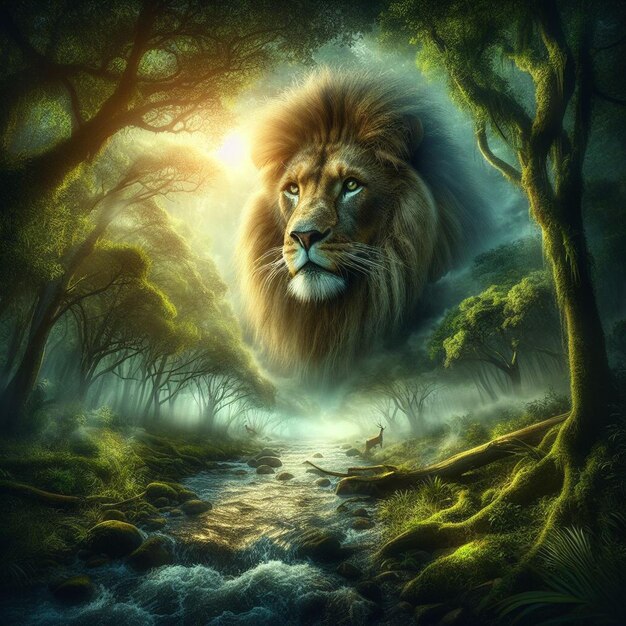 image of a majestic lion in forest