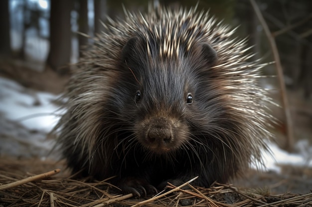 Image of malayan porcupine with long spiky hair Wildlife Animals Illustration Generative AI