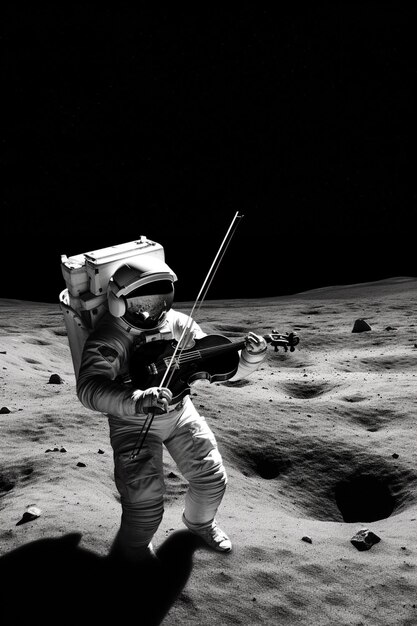 an image of a man playing a violin on the moon generative ai