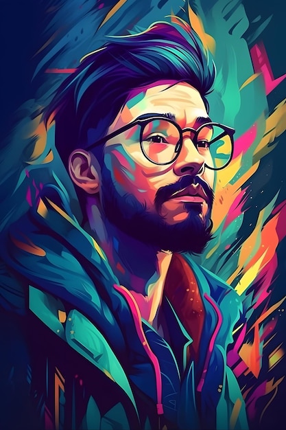 Image of man with glasses and beard in front of colorful background Generative AI