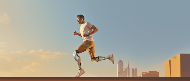 Image of a man with prosthetic leg running poster