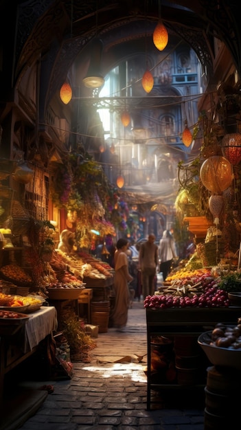 an image of a market with lots of fruit and vegetables