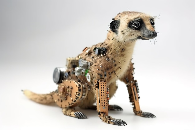 Image of a meerkat modified into a electronics robot on a white background Wildlife Animals Illustration Generative AI