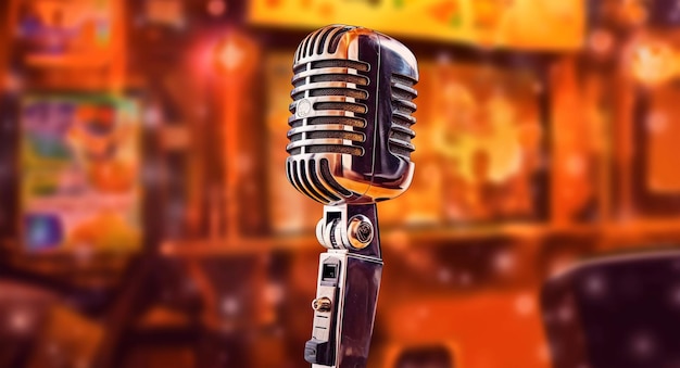 Image of a microphone on a bright background concerts music recording Generated AI