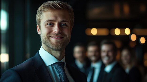 Photo image in a modern corporate office environment a happy and welllit person