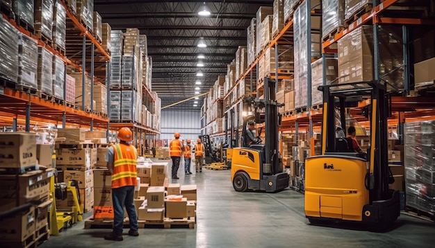 Image of a modern picking warehouse in all its bustling glory