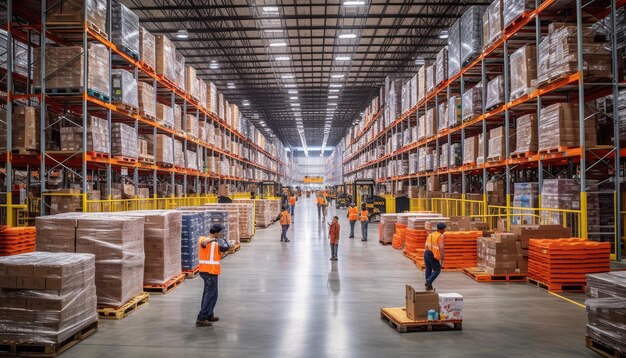 Image of a modern picking warehouse in all its bustling glory