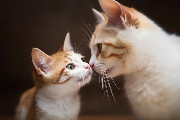 Image of mother cat and kitten showing love to each other Pet Animals Illustration generative AI