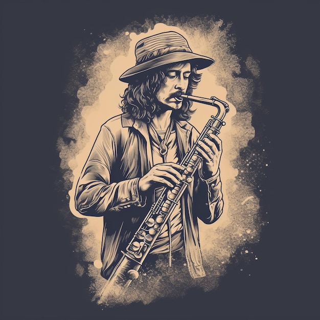 image of a musician playing an instrument in the style of vintage look