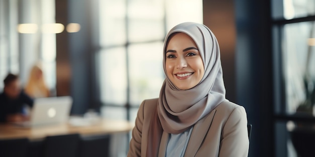 An image of a Muslim businesswoman wearing a headscarf Generative Ai