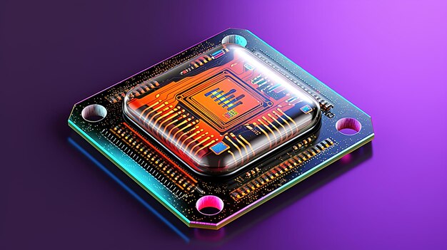 Image of neon integrated circuit on red and green background Generative Ai