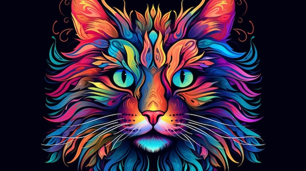 image of_ a cat head with beautiful bright colors on