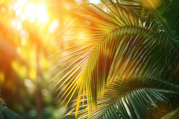 An image of a palm tree in close when the sun is shining Generative Ai