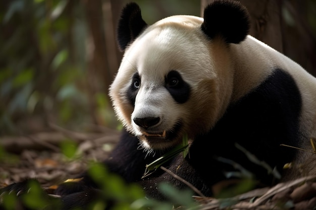 Image of a panda in the wild on nature background Wildlife Animals Illustration generative AI