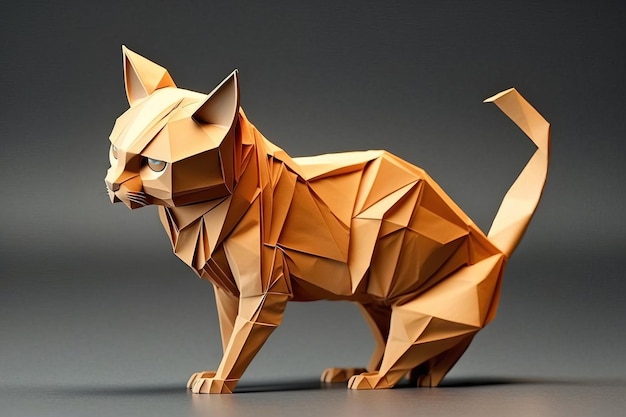 Image of paper origami art Handmade paper cat Pet Animal illustration generative AI