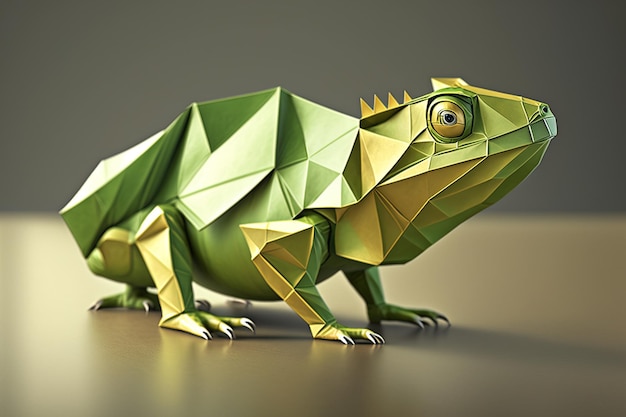 Image of paper origami art Handmade paper chameleon Reptile Animal illustration generative AI