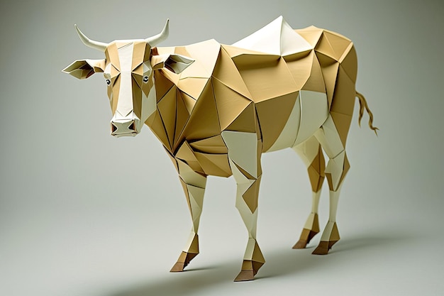 Image of paper origami art Handmade paper cow Farm Animal illustration generative AI