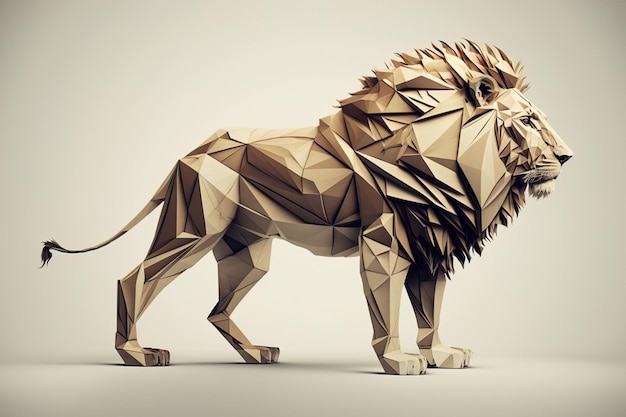 Image of paper origami art Handmade paper lion Wildlife illustration generative AI