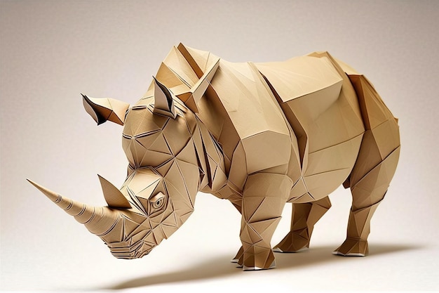 Image of paper origami art Handmade paper rhinoceros Wildlife Animals illustration generative AI