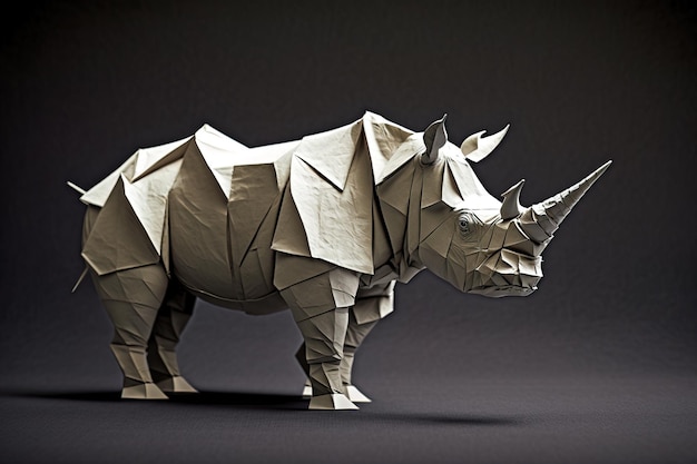 Image of paper origami art Handmade paper rhinoceros Wildlife Animals illustration generative AI