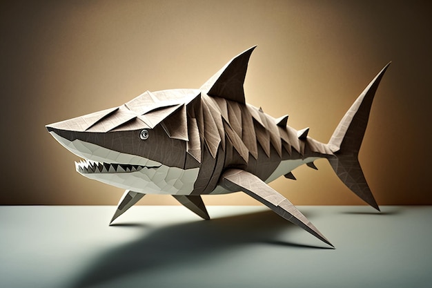 Image of paper origami art Handmade paper shark Underwater animals Animals illustration generative AI