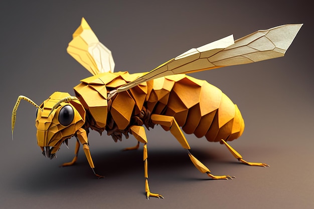 Image of paper origami art Handmade paper wasp Insect illustration generative AI