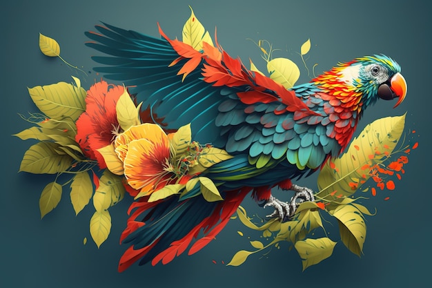 Image of parrot design with leaf elements Bird Pet Animals Illustration Generative AI