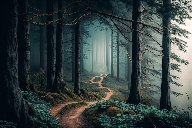 An image of path through forest Generative AI