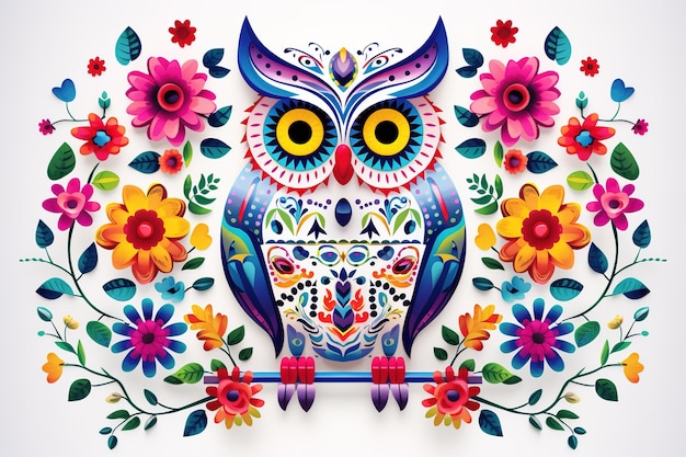 Image of pattern design using an owl and flowers and leaves Wildlife Animals Bird Illustration Generative AI