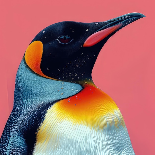 An image of a penguin with a pink background