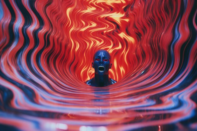 Photo an image of a person in a red and blue swirl