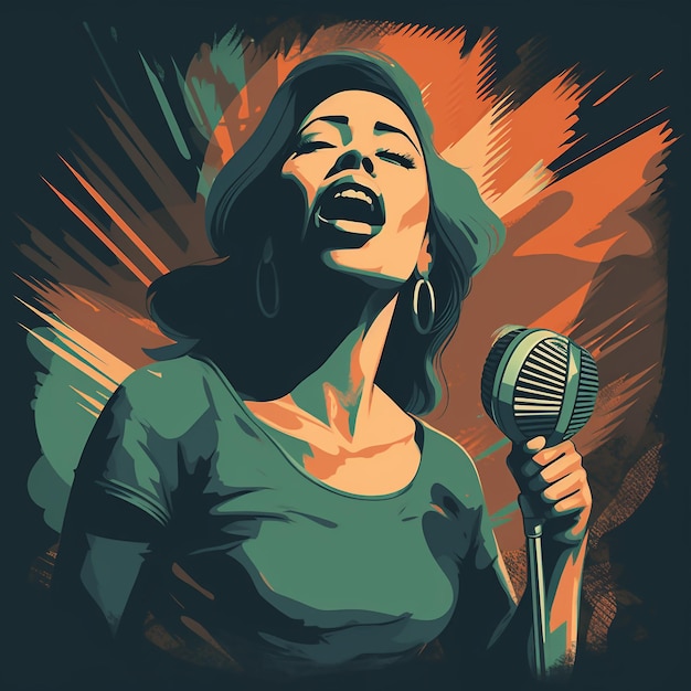 image of a person singing in the style of a retro music