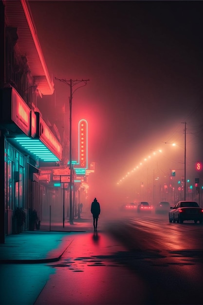 Image of a person walking down street at night generative ai