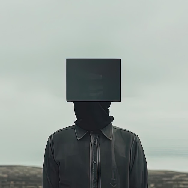 Photo an image of a person with a black hoodie on their head