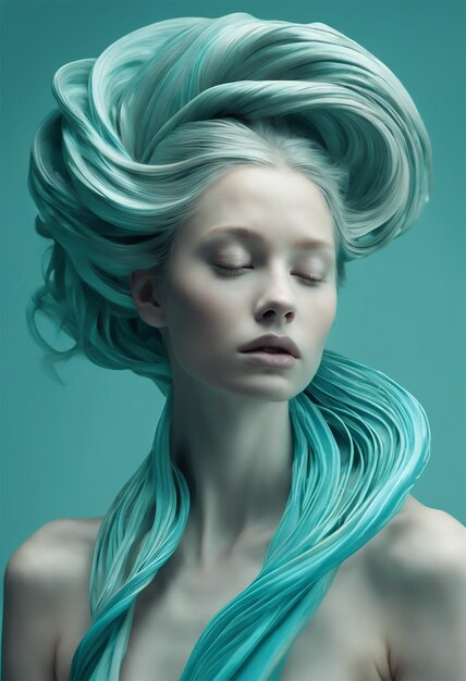 Photo an image of a person with flowing sculptural hair