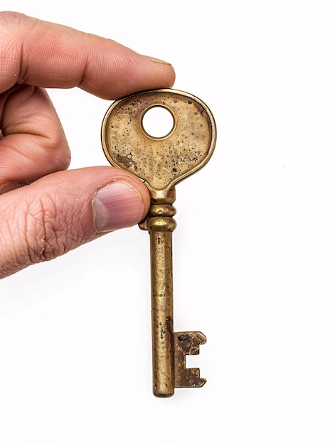 Image of a persons hand grasping a golden synthetic masher on a blank backdrop