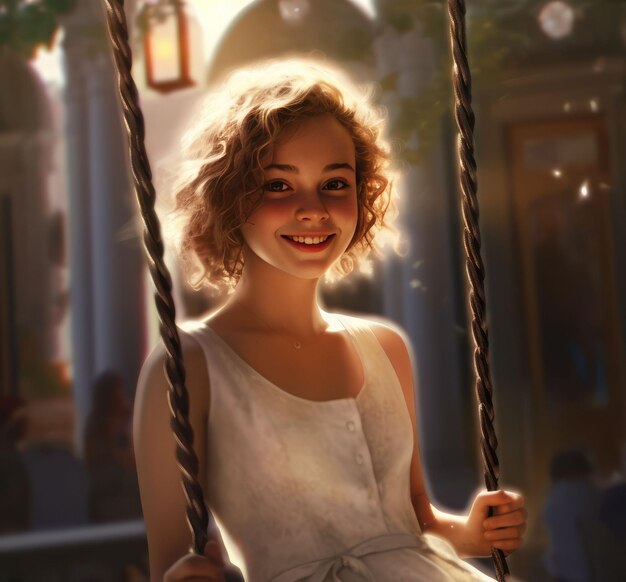 image of a picture of a girl on a swing smiling