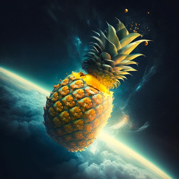 An image of pineapple flying through space Generative AI