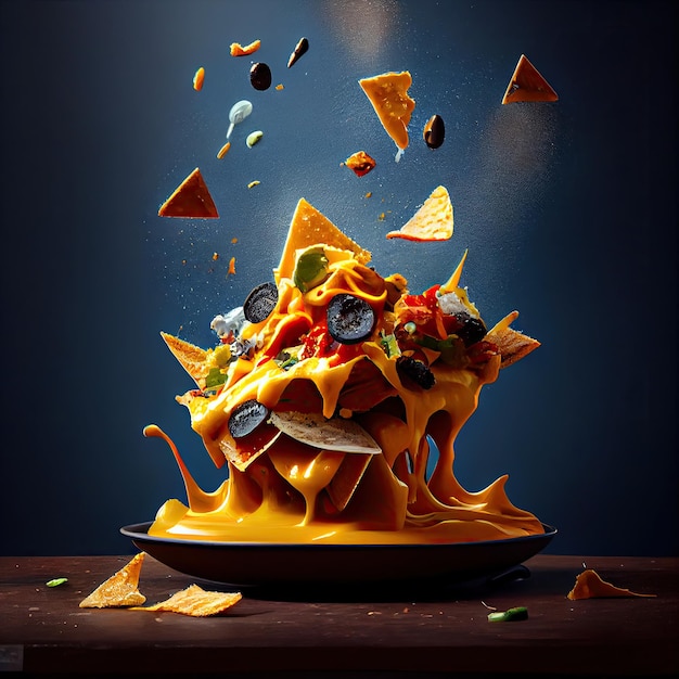 An image of a plate of food with nacho